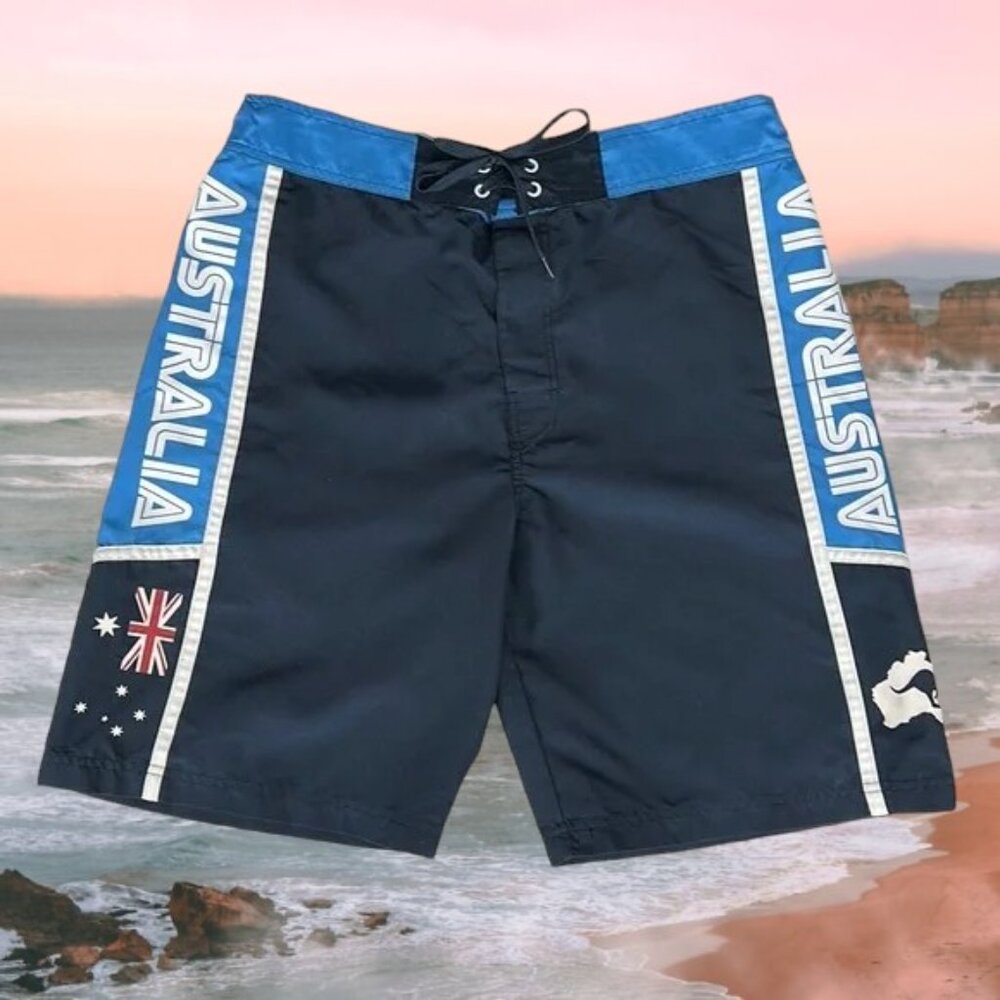 Wave Zone Blue White Australia Swim Board Trunks Shorts Size LG/92 Worn Once